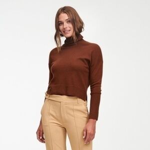 NWOT Naadam Cashmere Mock Neck Step Hem Sweater Cognac Brown XS